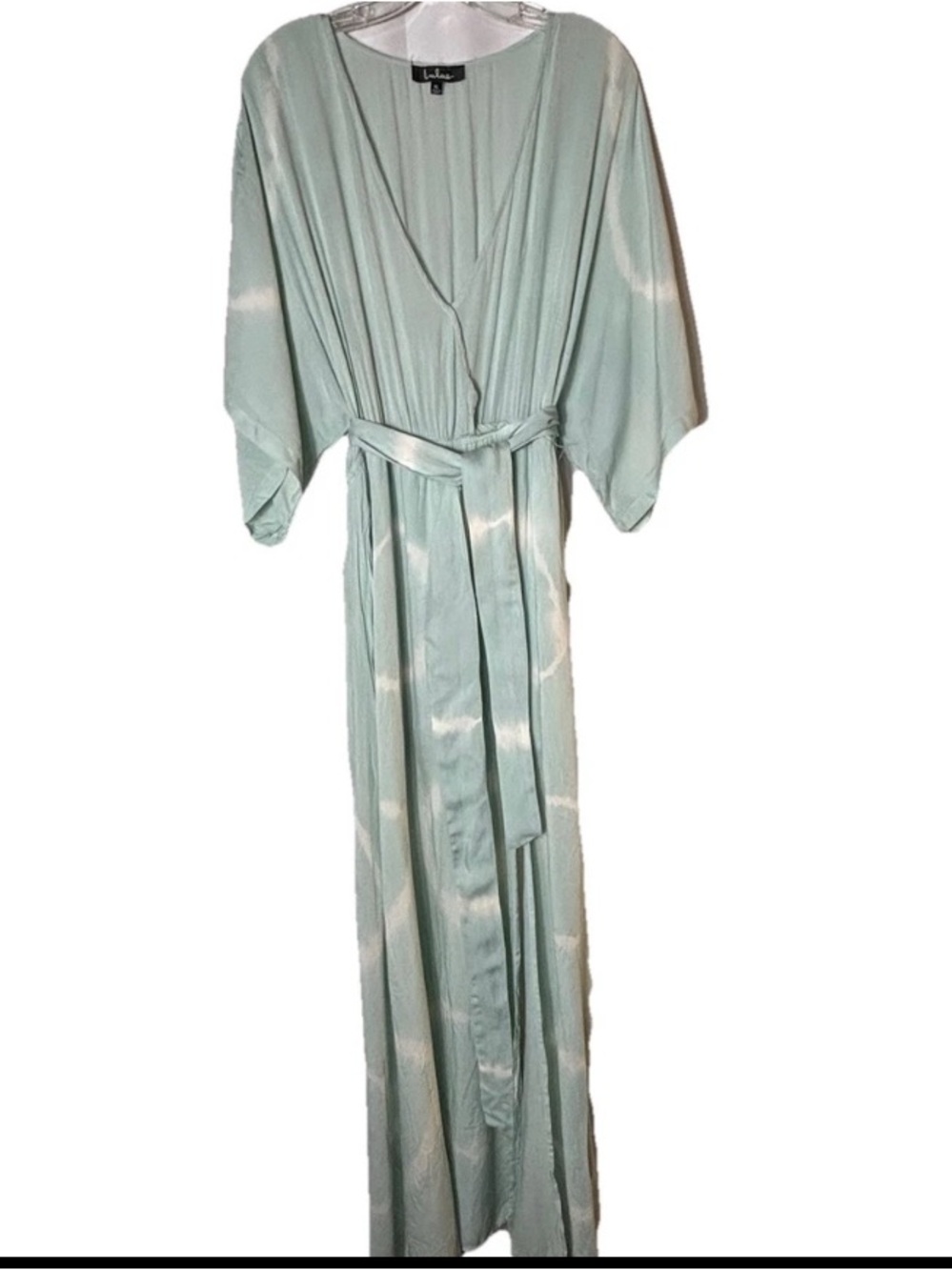 NWT Lulu's Long Live Love Sage Green Tie-Dye Wrap Maxi Dress - XL - Picture 7 of 11